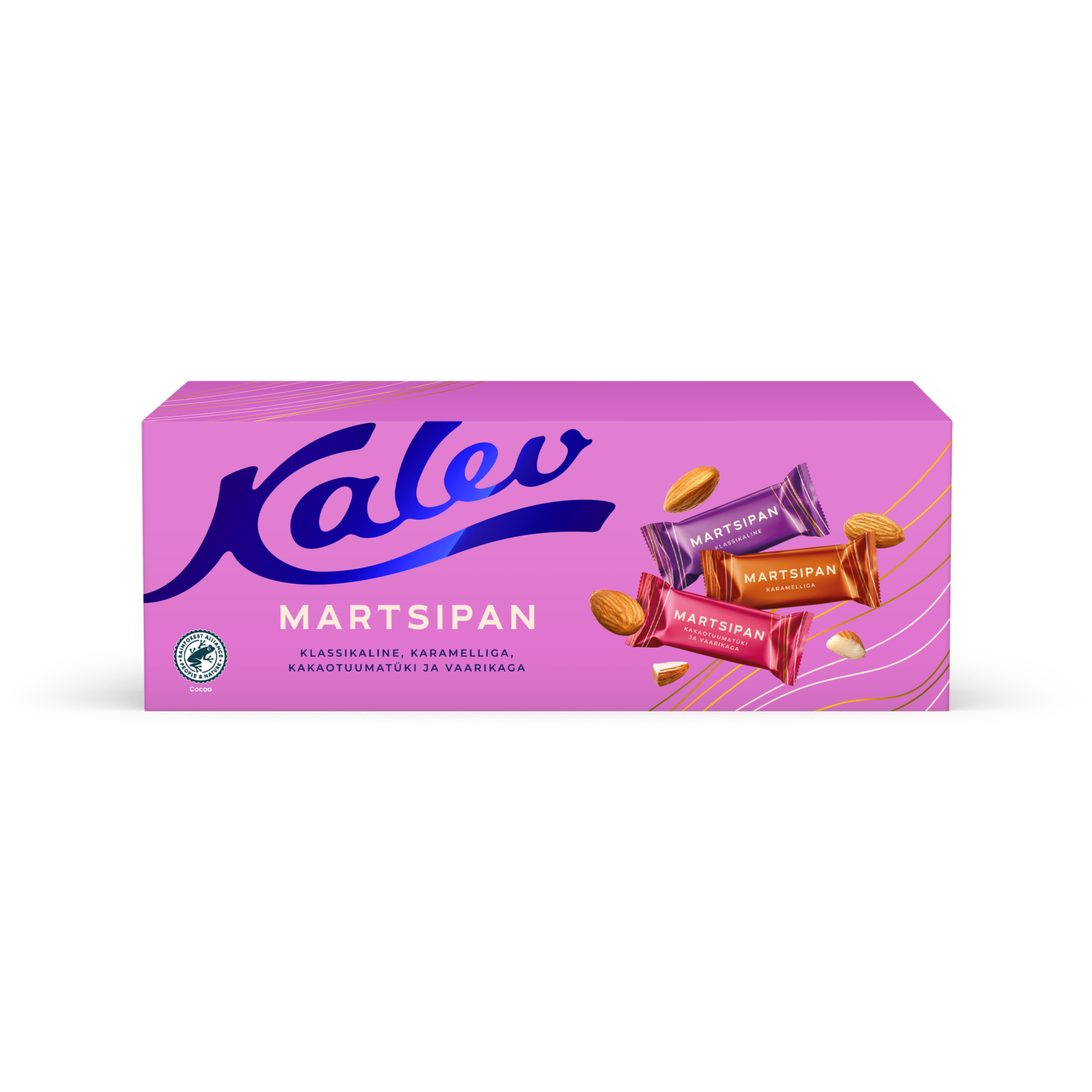 Kalev selection of classic, with caramel, with raspberry and cocoa nibs marzipan candies 300g