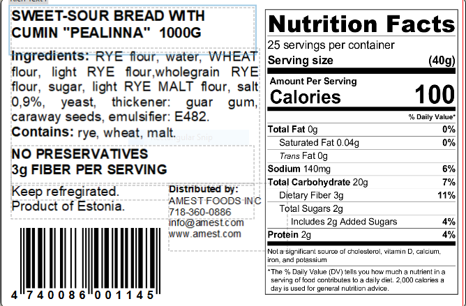 Sweet and Sour Rye Bread 1kg | Amest Foods